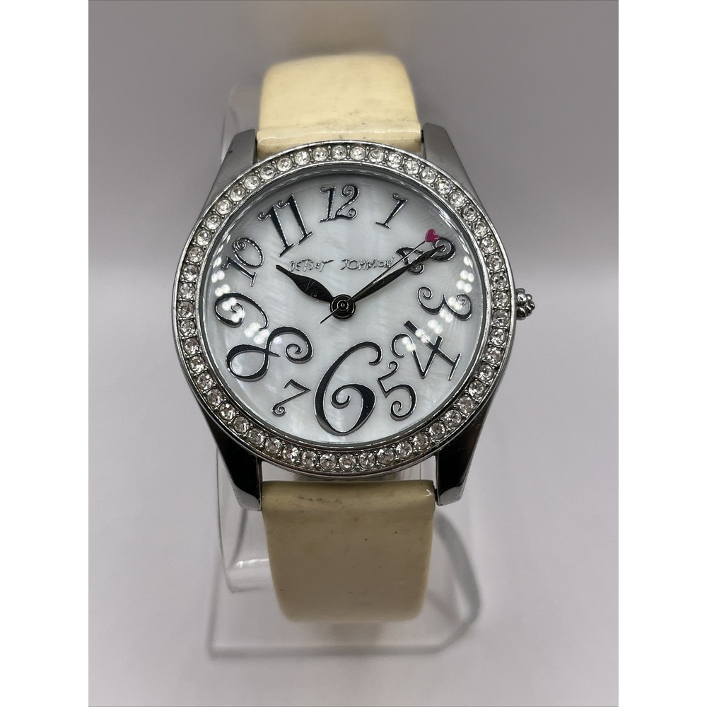 Betsey Johnson Women's Rhinestone Bezel Watch Leather‎ Band- New Battery